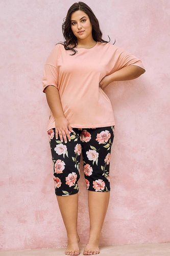 Piżama damska 3161 Taro perłowy morelowy