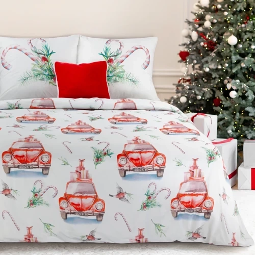 Pościel świąteczna z nadrukiem samochód Candy Eurofirany