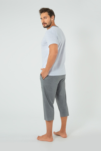 Piżama Męska krótki rękaw, 3/4 spodnie Junak Italian Fashion - j.melanż/śr.melanż