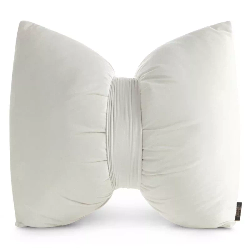 Eurofirany Poduszka świąteczna 45x55 kremowa – welwet, ozdobna kokarda