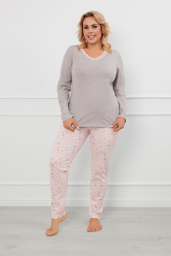 Piżama Damska długi rękaw, długie spodnie Rosaria Italian Fashion- melanż/druk