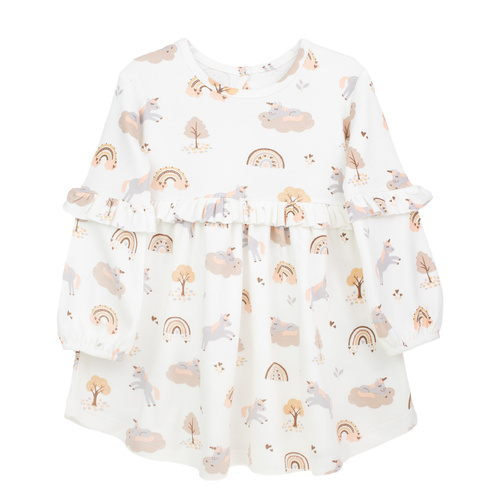 Sukienka Nicol 141970 – bawełniana, kremowa, jednorożce, długi rękaw