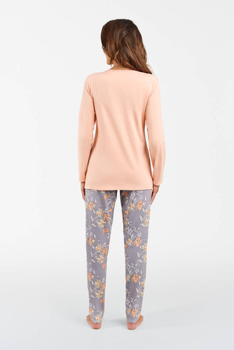 Piżama Damska długi rękaw, spodnie Kasali Italian Fashion - łosoś/druk 