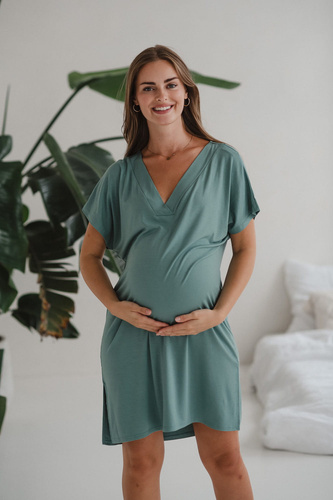 Bambusowa koszula nocna ciążowa i do karmienia Moon Milk&Love eukaliptus