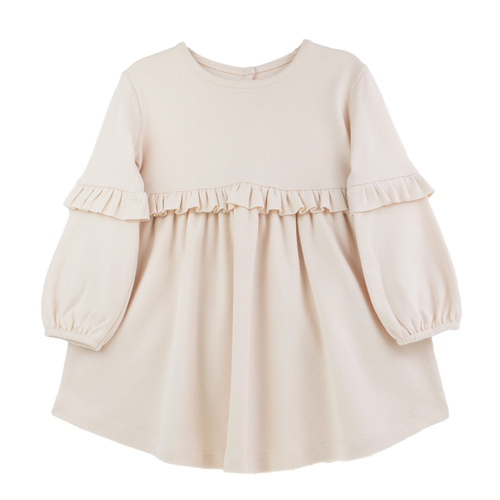 Sukienka Nicol 141973 – beżowa bawełniana, długi rękaw, falbanki