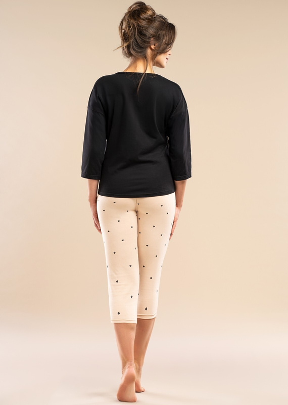 MK30 Night Song Belle Reverie czarna– damska piżama z bawełny, rękaw 7/8