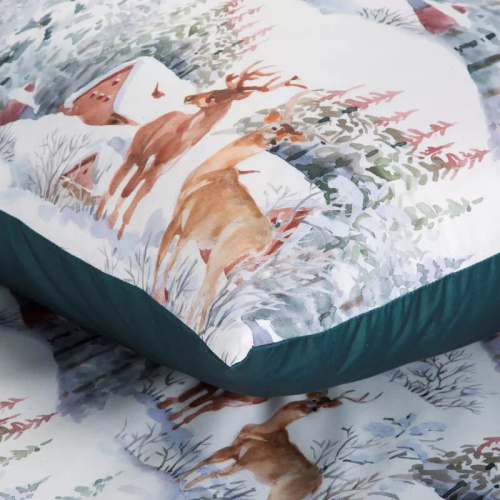 Fairyland Eurofirany Pościel świąteczna z mikrowłókna – zielona krajobraz zimowy