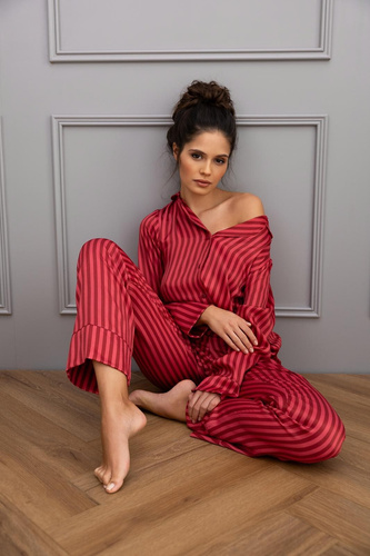 Sensis Rosemary Piżama damska – koszula w paski i spodnie, wiskoza