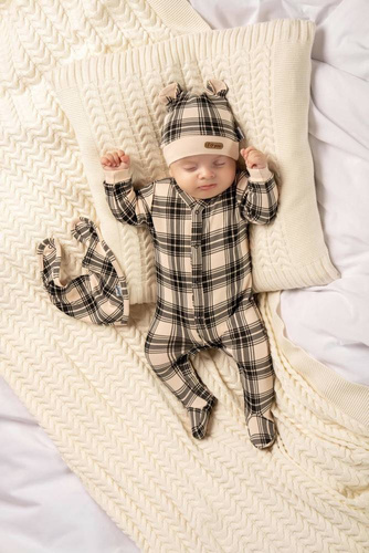 163617 Magia Świąt Pajacyk niemowlęcy Nicol - kratka: czarny, beżowy