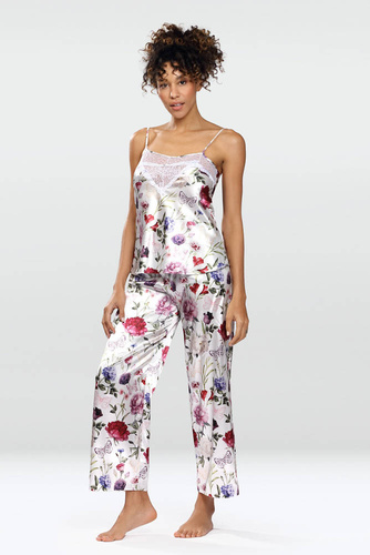 Piżama Damska Satynowa Flowers DKaren - DK-KC 5 biały