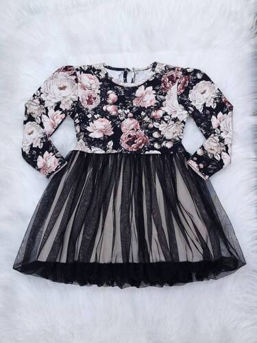 Sukienka długi rękaw Nowe Peonie Bambarillo czarny