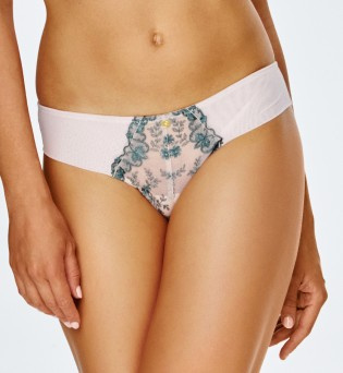 Lupoline 2552 – figi z tiulem i beżowym wzorem w zielone kwiaty