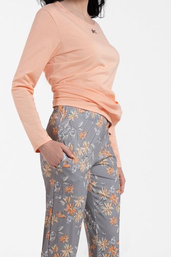 Piżama Damska długi rękaw, spodnie Kasali Italian Fashion - łosoś/druk 