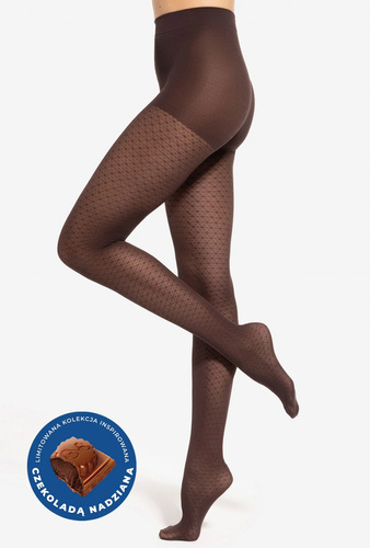 Gatta Wedel wz.03 – rajstopy damskie 40 den dark choco z geometrycznym wzorem