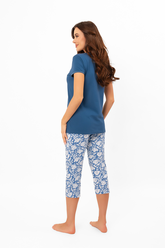 Piżama damska Boma – kwiatowe spodnie 3/4 i elegancka góra Italian Fashion - jeans/druk