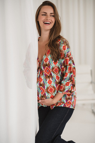 Milk&Love Bluzka ciążowa i do karmienia Bahama Mama w print Boho wiskoza, oversize, rękaw 3/4