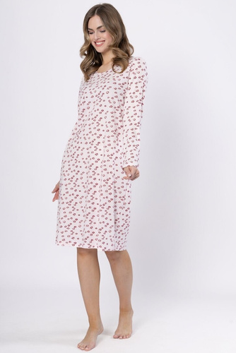 Laveza Gelazja 1625 – bawełniana koszula nocna damska, jasnoróżowa, długi rękaw