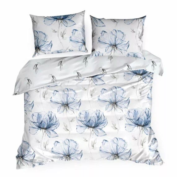 Pościel satynowa Spring 34 Kwiaty Eurofirany biały/niebieski