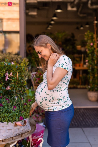 Milk Shirt bluzka do karmienia i ciążowa z krótkim rękawem  Milk&Love w listki