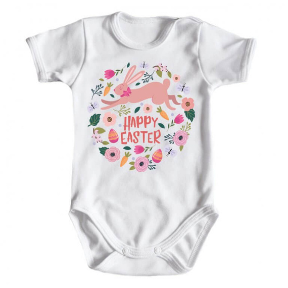 Body krótki rękaw "HAPPY EASTER z zajączkiem" Moocha biały