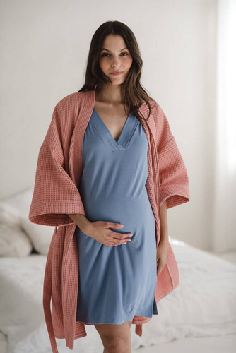 Bambusowa koszula nocna ciążowa i do karmienia Moon Milk&Love ciemny błękit