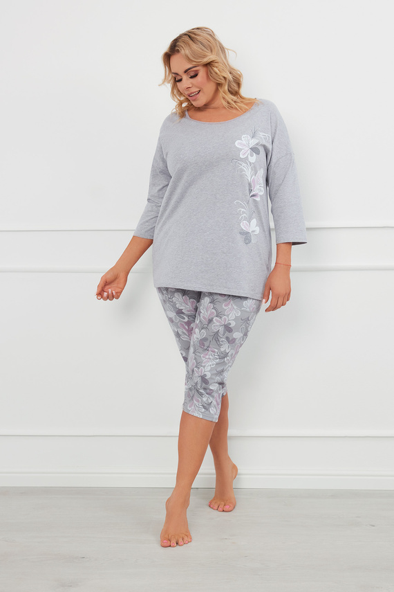 Piżama Damska 3/4 rękaw, 3/4 spodnie Ibena Italian Fashion - melanż/druk