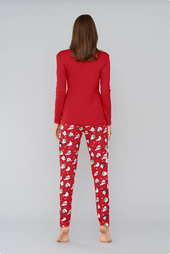 Piżama Damska długi rękaw, długie spodnie Kasjana Italian Fashion- czerwony/druk czerwony 