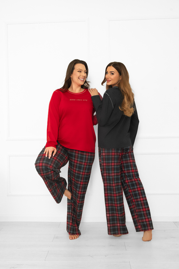 Piżama damska Rozana Italian Fashion ciemny melanż 100% bawełna, długi rękaw , spodnie w kratę