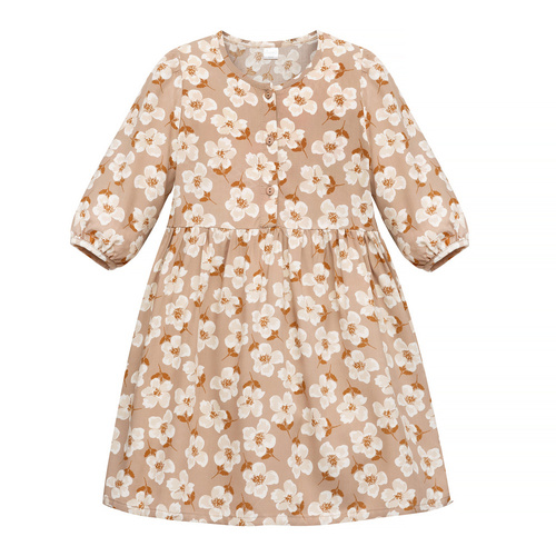Sukienka z długim rękawem Tres Bien Pinokio - beżowe kwiaty 