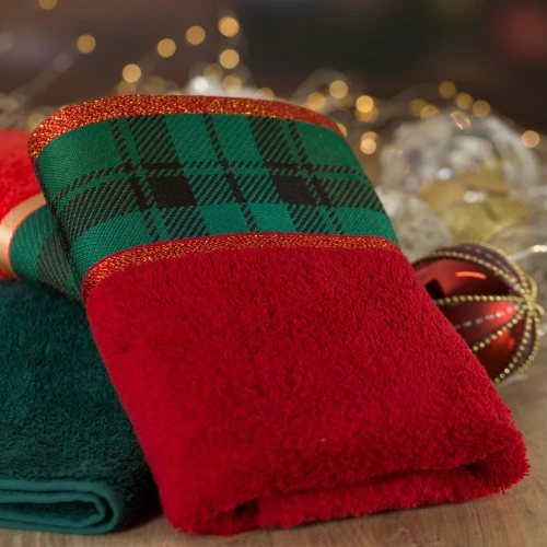 Ręcznik świąteczny w kratkę Cherry 01 Eurofirany bordowy 