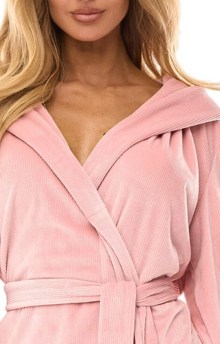 Luna 2509 pudrowy róż – szlafrok damski z kapturem L&L | Komfort i kobiecy styl