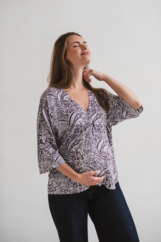 Milk&Love Bluzka ciążowa i do karmienia Bahama Mama w tropikalny print– wiskoza, oversize, rękaw 3/4