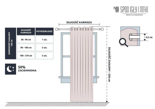Zasłona gotowa na przelotkach Viva do salonu Spod Igły i Nitki srebrny