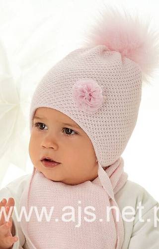 Komplet czapka+szalik 48-308 AJS jasny różowy