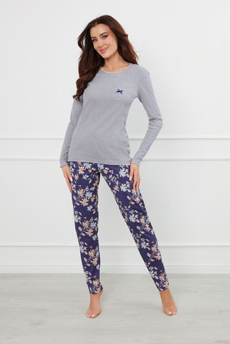 Piżama Damska długi rękaw, długie spodnie Pulia Italian Fashion - melanż/druk