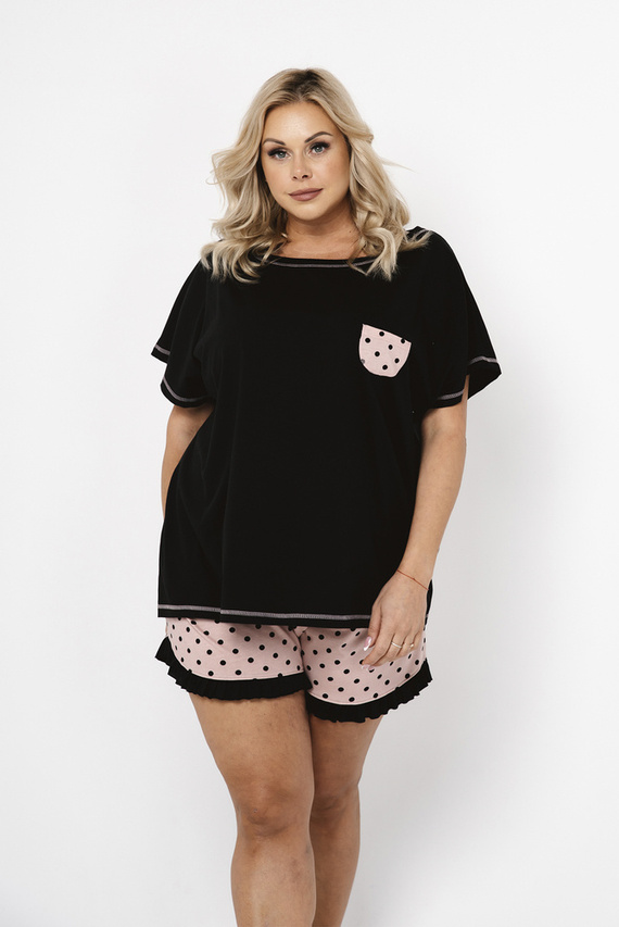 Piżama Damska krótki rękaw, spodenki Buscato Italian Fashion - druk/czarny