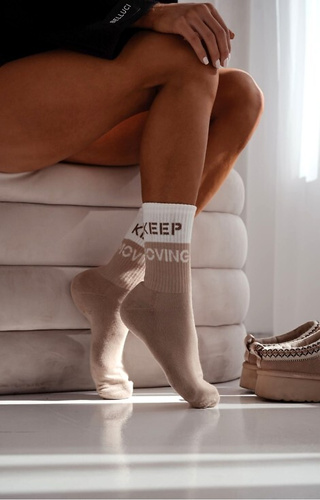 0071-008 Unique Skarpety damskie Milena beżowy - półfrotte, bawełniane, ciepłe i wygodne