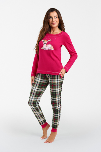 Piżama Damska długi rękaw, długie spodnie Zonda Italian Fashion - amarant/druk