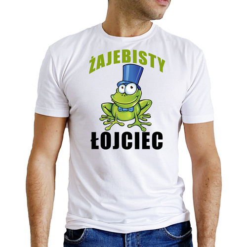 Koszulka męska z dinozaurem "Żajebisty łojciec" Moocha biały