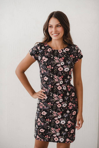Milky dress sukienka do karmienia krótki rękaw Milk&Love kwiaty na czarnym