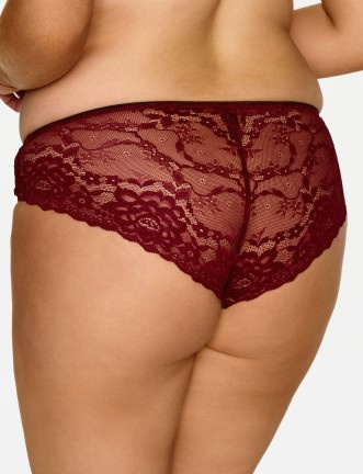 Lupoline 2630 – figi damskie koronkowe bordowe z ozdobą