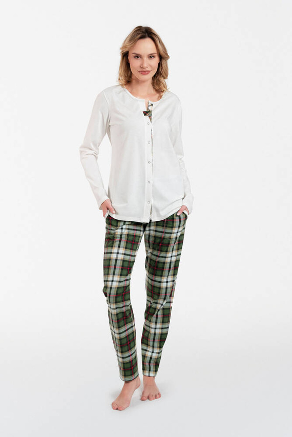 Piżama Damska rozpinana długi rękaw, długie spodnie Asama Italian Fashion ecru/druk