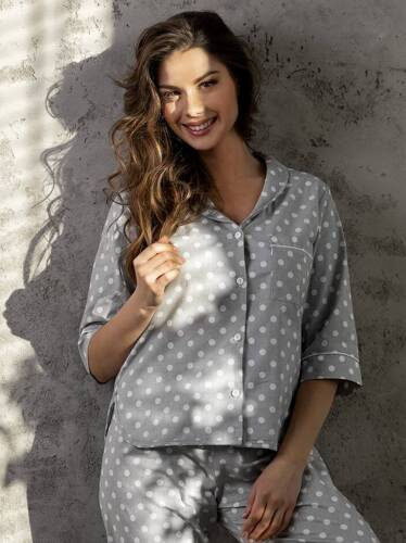 Piżama damska rozpinana Looking Good Momenti Per Me grey