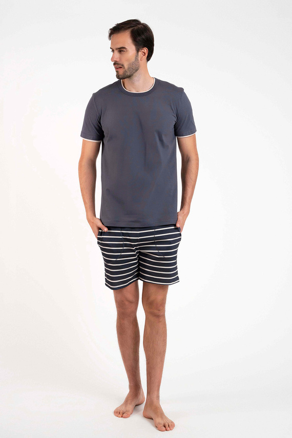 Piżama Męska krótki rękaw, spodenki Lars talian Fashion - grafitowy/druk grafitowy
