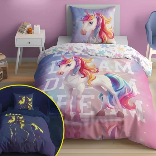 Pościel bawełniana świecąca w ciemności Jednorożec Detexpol