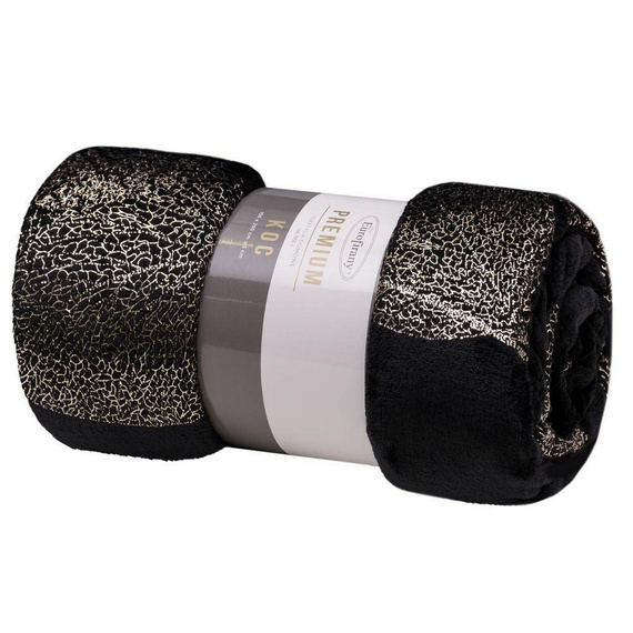 Koc narzuta z mikrofibry z błyszczącym nadrukiem liści Ginko 2 Eurofirany miodowy