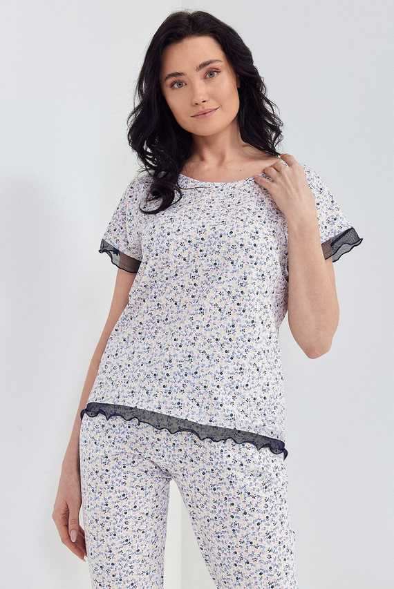 Piżama damska 105 Cana -biały kwiatki