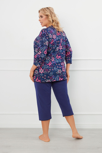 Piżama Damska 3/4 rękaw, 3/4 spodnie Topana Italian Fashion - druk/granatowy 