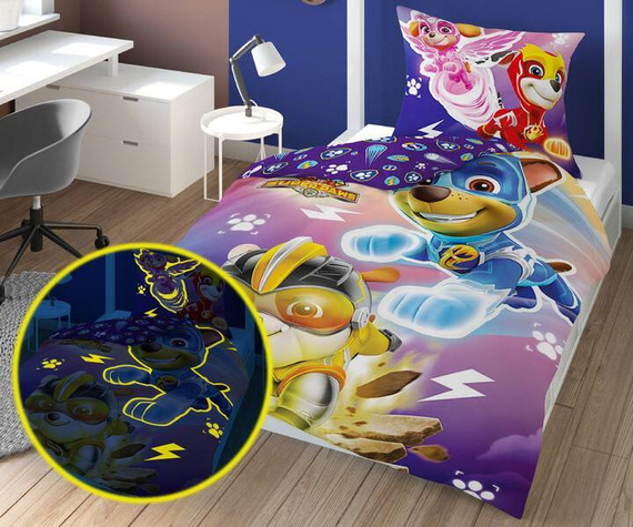 Pościel bawełniana świecąca w ciemności PP 12 DC Fluo Psi Patrol Detexpol
