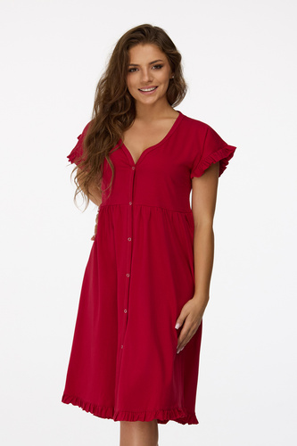 Senizo koszula nocna ciążowa no. 22  bordowy– 100% bawełna, falbanki, wygodne napy do karmienia